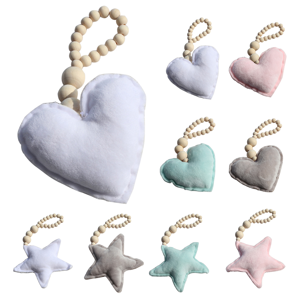 Nordic Style Star Heart Wooden Bead String Tassel Pendant Wall Hanging Ornament