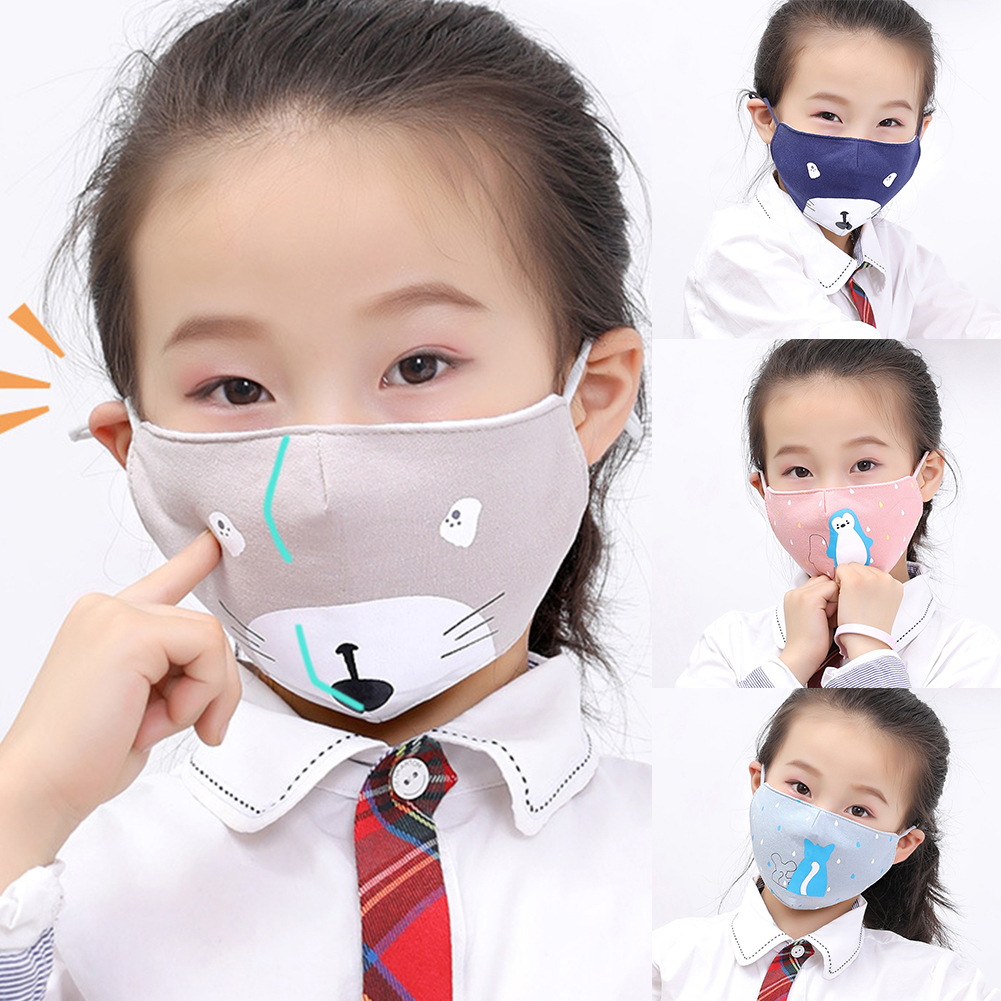 5Pcs Kids Animal Print Adjustable Anti-Droplet Dustproof Protective Mouth Mask