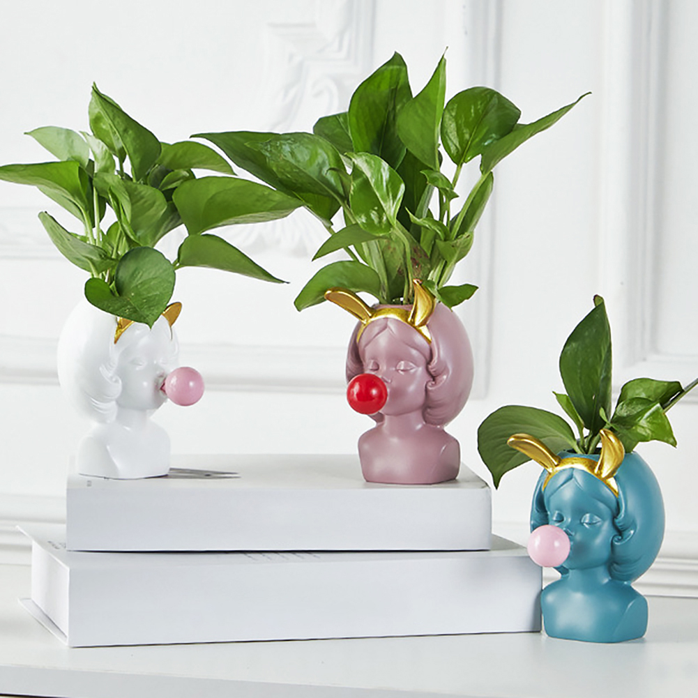 Cute Cat Rabbit Girl Succulent Plant Resin Flower Pot Vase Ornament Desk Decor
